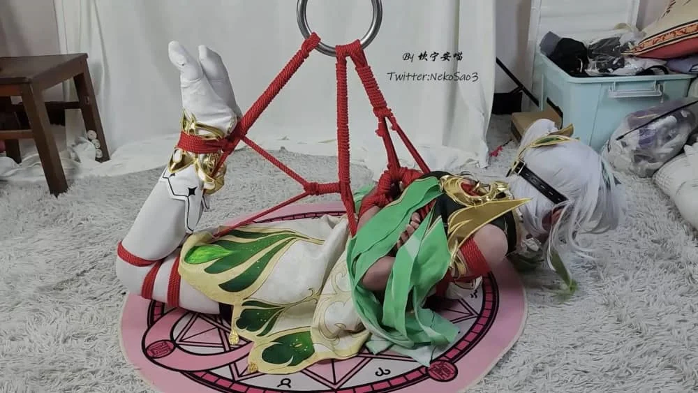 【坎喵】原神cos-草神纳西妲白丝驷马悬吊电击-痛苦挣扎