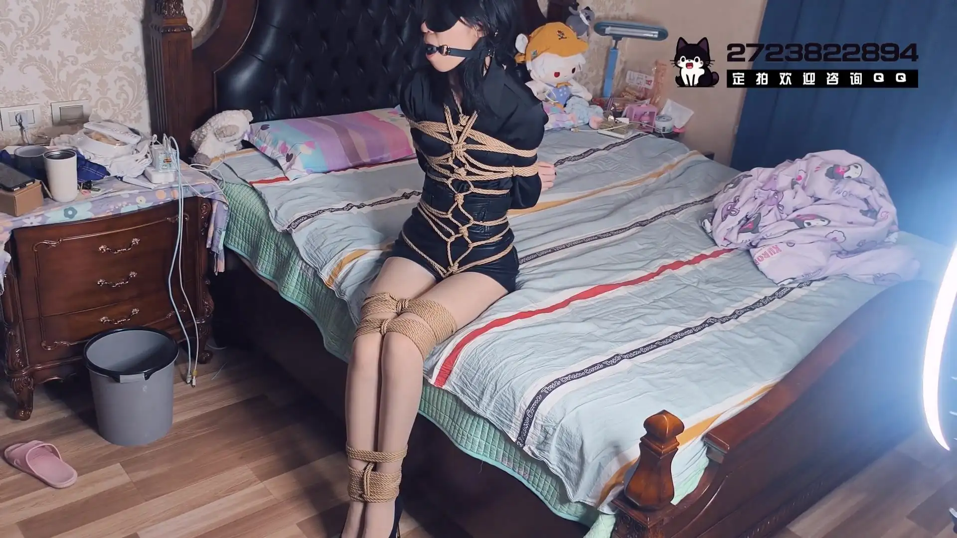 【BadCat】【咲希】 【黑色ol装】被绳索龟甲 股绳 紧缚挣扎 挣脱失败 被强制按在床上 玩弄美腿 TK