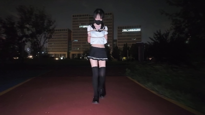 长颜草 定拍少萝霜喵户外情趣内衣捆绑散步 戴着口球如果碰到人可无法解释哦