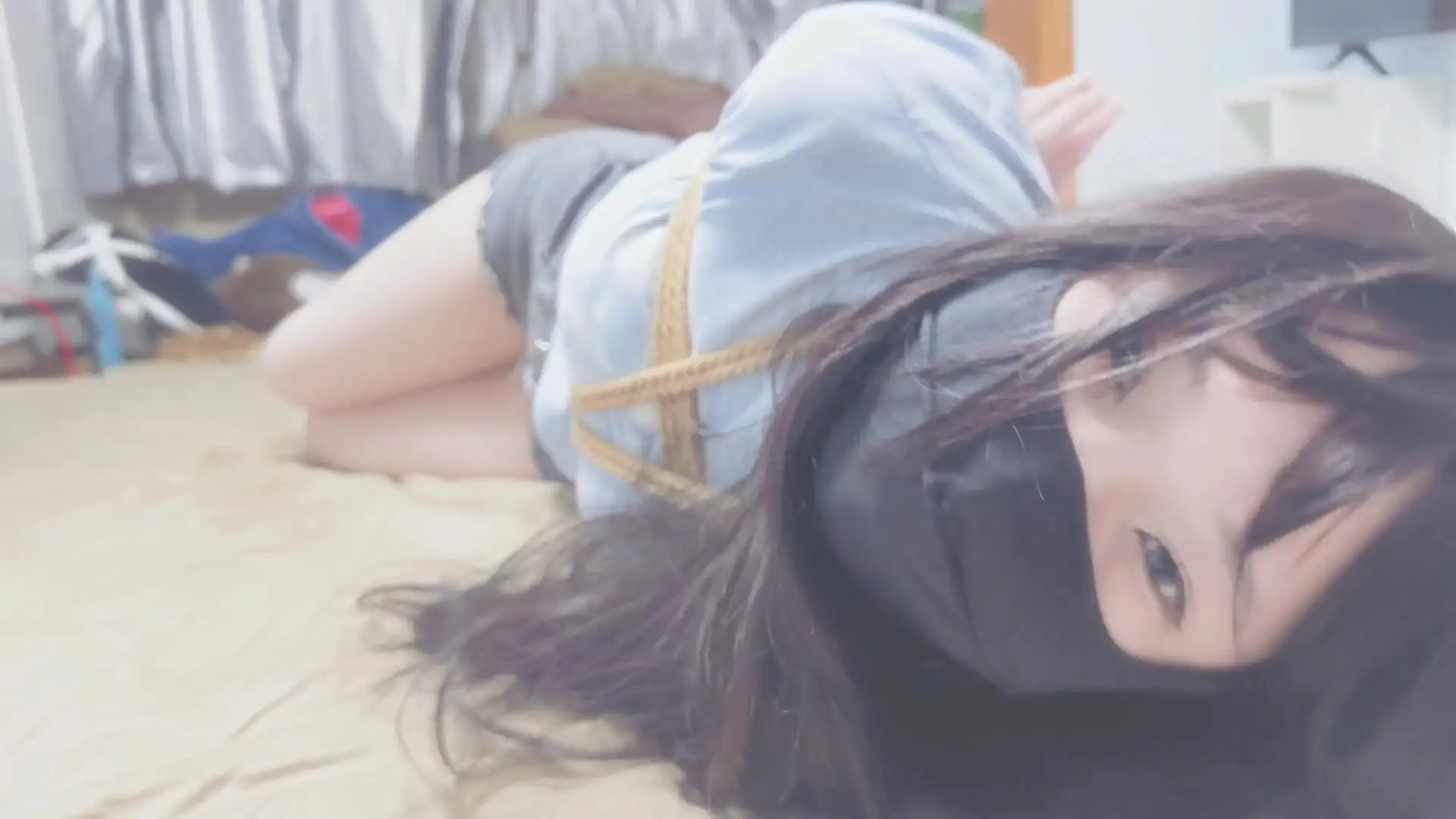 【wokunle】困困第十六弹，第一次尝试露脸（戴口罩）捆绑挣扎