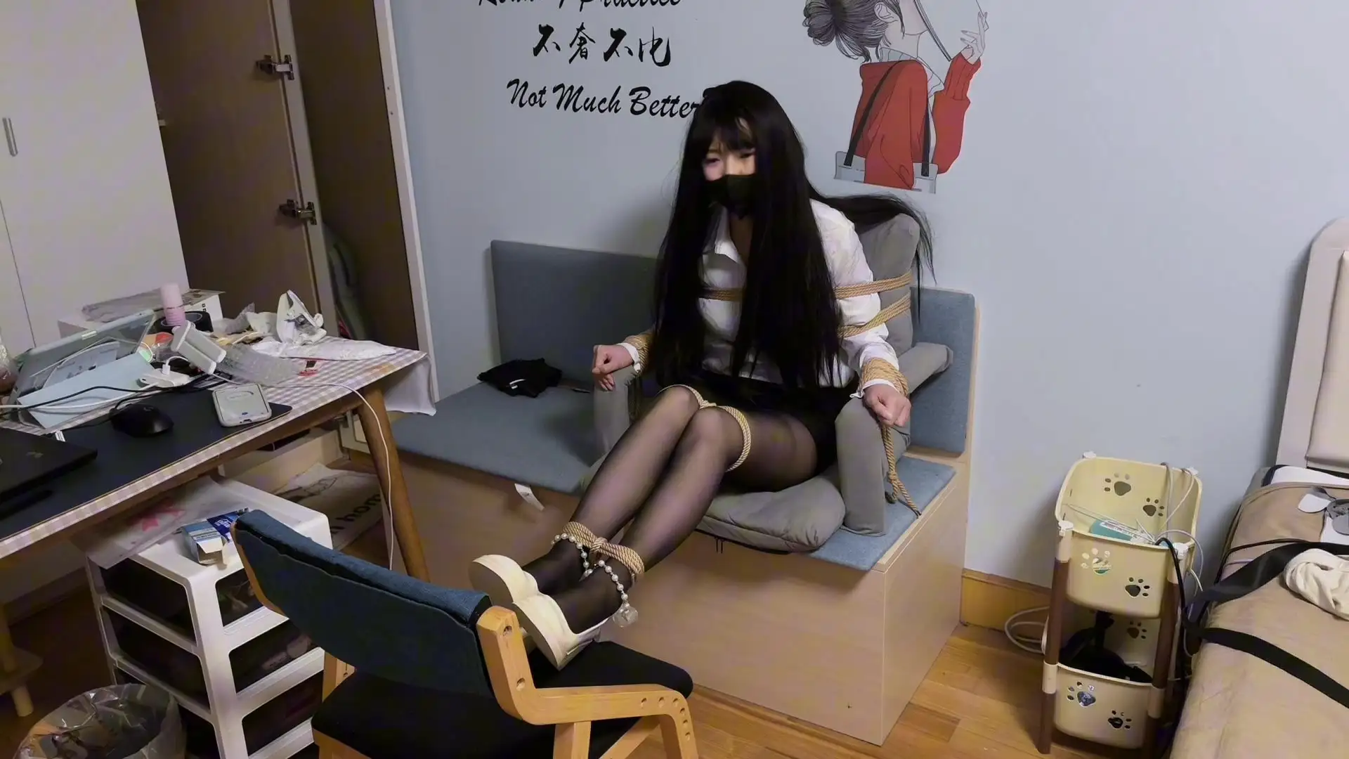 【wokunle】困困第十九弹，OL服装+黑丝+感受不同的坐缚挣扎