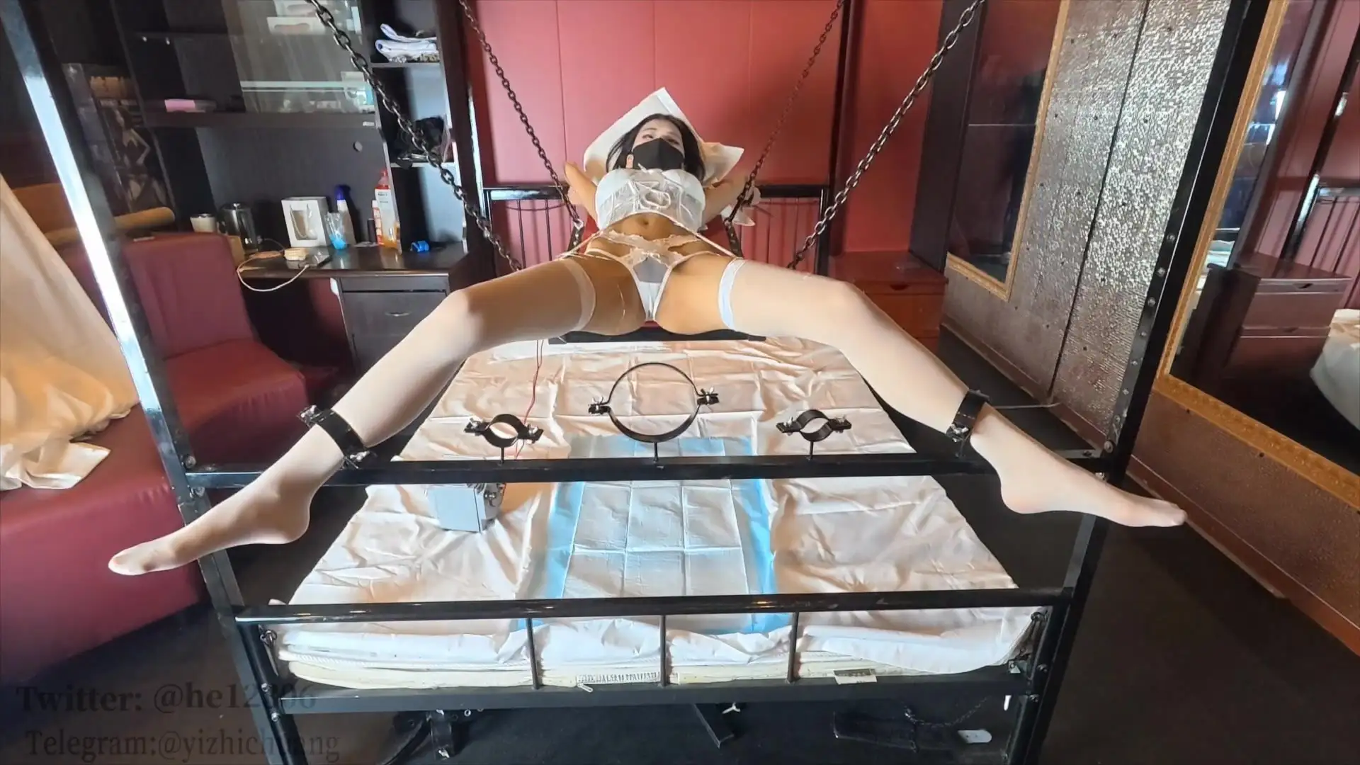 【意之窗工作室】汤圆 纯白花嫁］后手吊缚+透明亚克力箱固定+大字吊床固定+强高+失禁